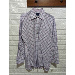 Joseph Turner Men's White Lavender & Blue Plaid Button-Down Shirt Size L